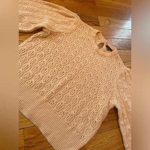J CREW Sweater Women’s Size L Pink Cable-Knit Balloon Sleeve Alpaca Wool Blend - Picture 2 of 16